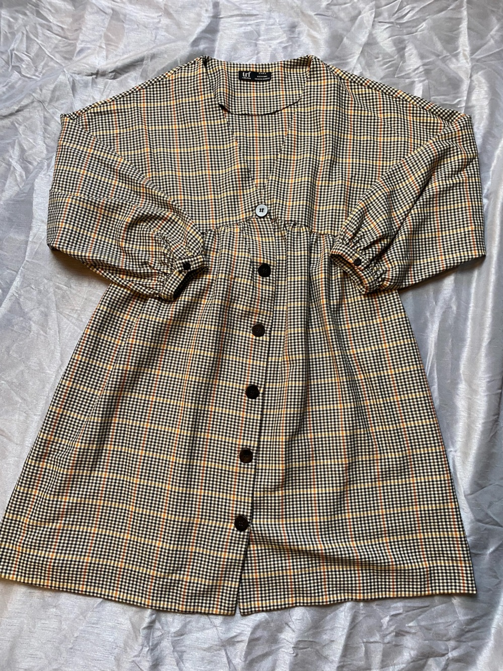 Zara Plaid Babydoll Long Sleeve Button-Front Short Frock Dress